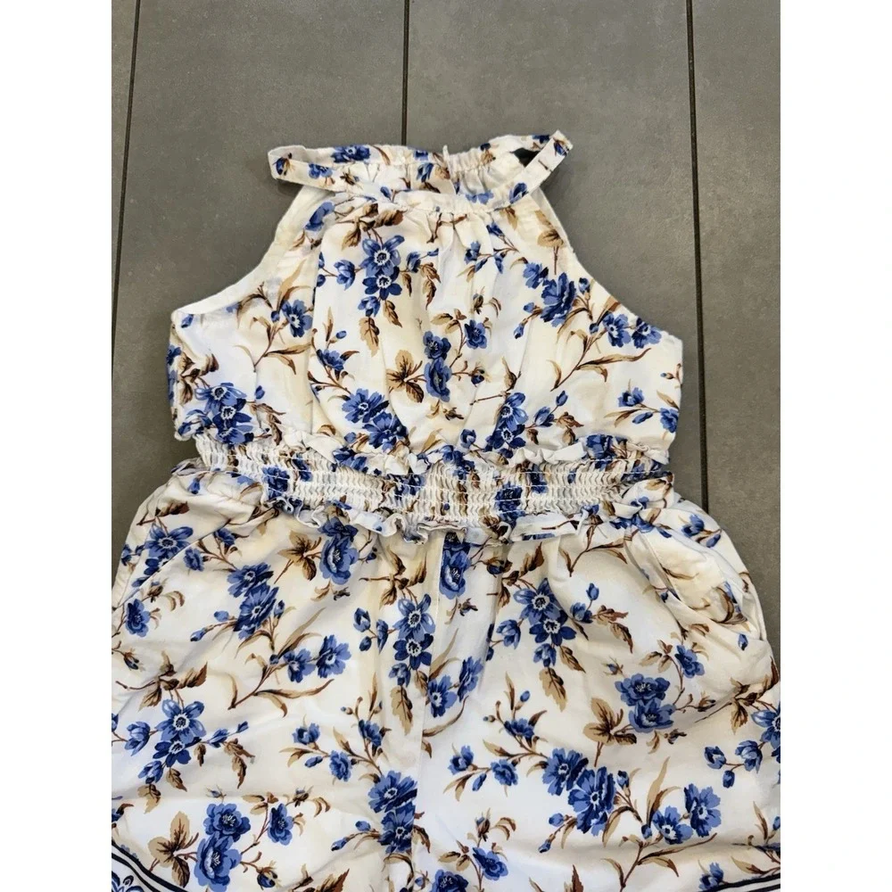 Janie and Jack Floral Jumpsuit 12-18 Months Blue Ruffles Cute Summer Beach Vacay
